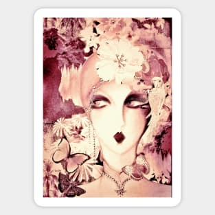 dusky pink art deco collage poster print face Sticker